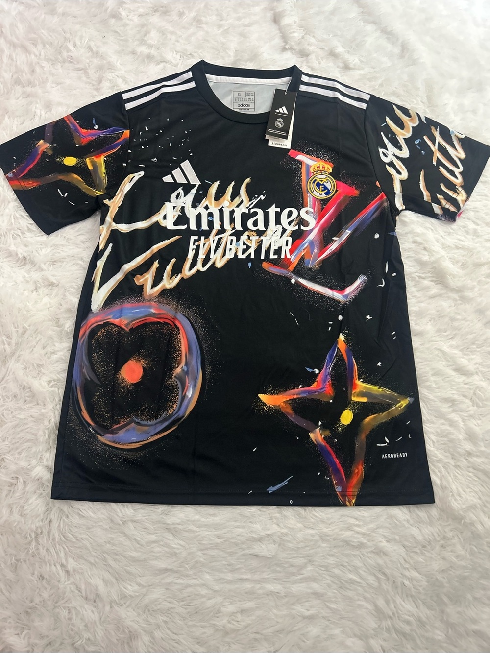 adidas Black Graphic Real Madrid Soccer Jersey with Multicolor Accents